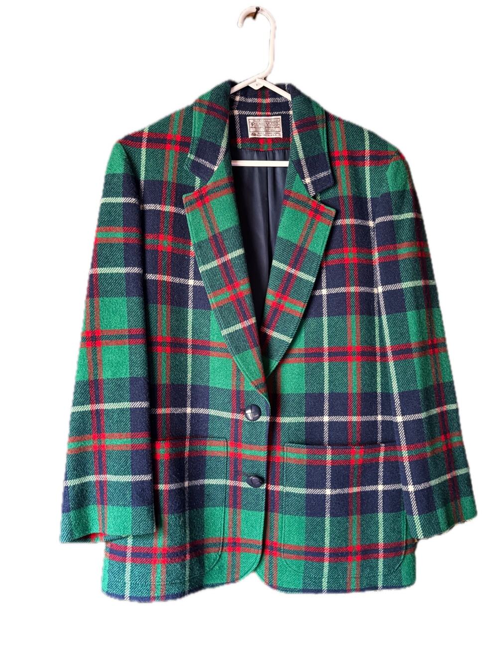 Vintage 60s 70s Pendleton Wool Tartan Plaid Blazer Jacket Made in USA